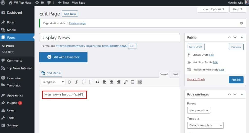 Display News Grid backend